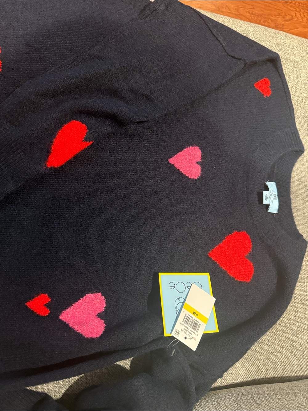 kate spade Navy Crewneck Sweater with Red and Pink Hearts